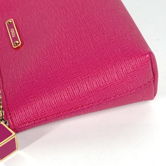 FENDI Pouch leather pink logo Women Used Authentic