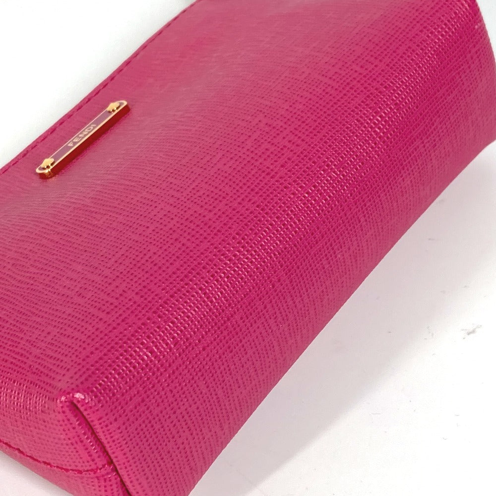 FENDI Pouch leather pink logo Women Used Authentic
