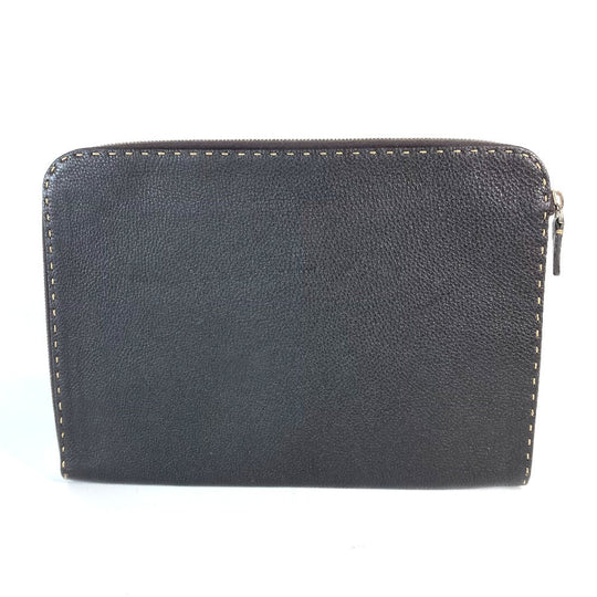 FENDI Clutch bag leather Dark brown bag pouch Celeria mens Used Authentic