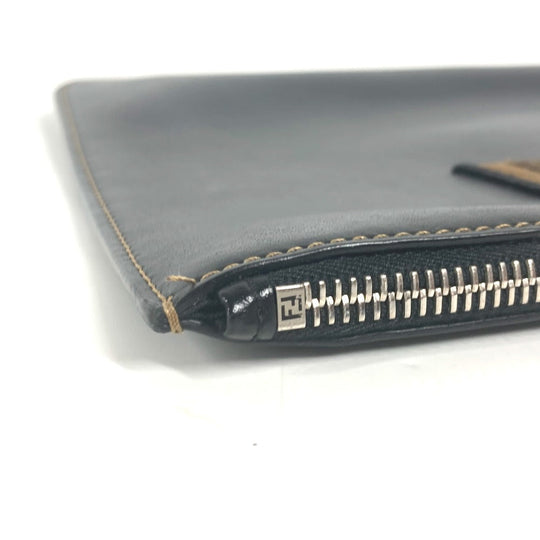 FENDI Clutch bag 7N0078 leather black Pouch Zucca logo mens Used Authentic