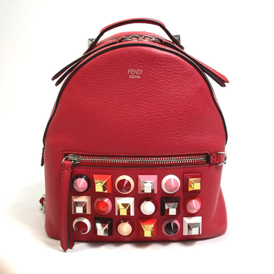 FENDI Backpack 8BZ038 leather Red Valentine limited color studs Mini backpack Women Used Authentic