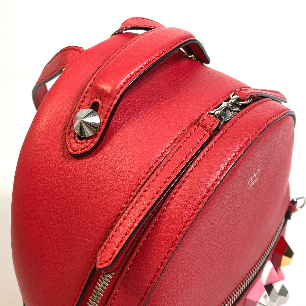FENDI Backpack 8BZ038 leather Red Valentine limited color studs Mini backpack Women Used Authentic