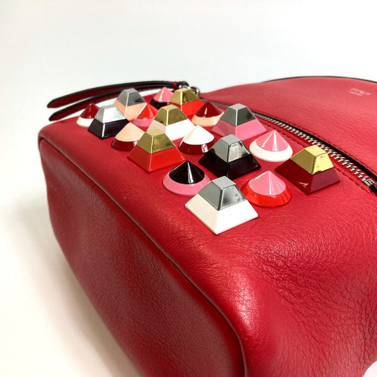 FENDI Backpack 8BZ038 leather Red Valentine limited color studs Mini backpack Women Used Authentic