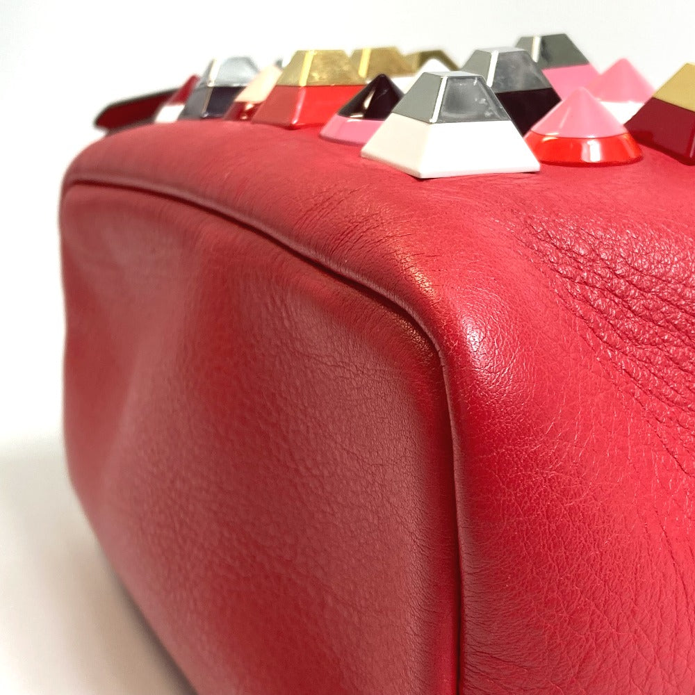FENDI Backpack 8BZ038 leather Red Valentine limited color studs Mini backpack Women Used Authentic