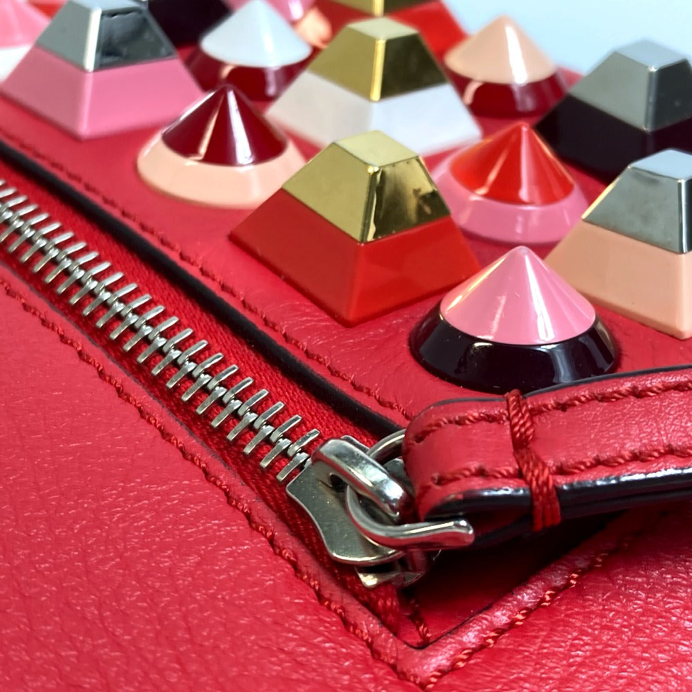 FENDI Backpack 8BZ038 leather Red Valentine limited color studs Mini backpack Women Used Authentic