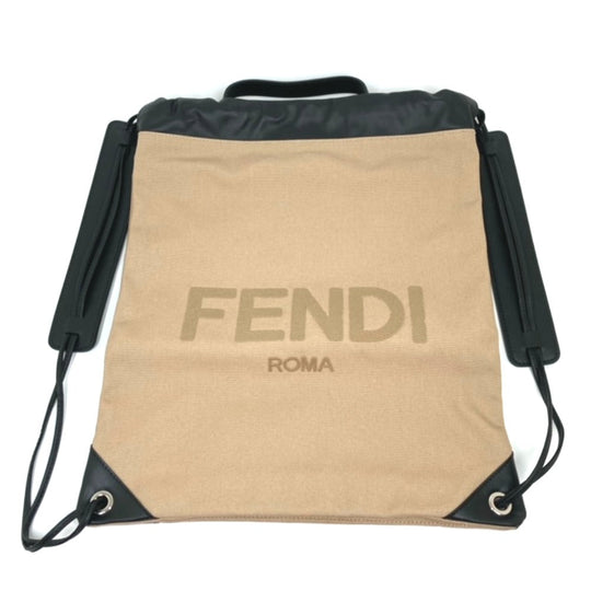 FENDI Backpack 7VZ057 Canvas / leather beige knapsack logo Women Used Authentic