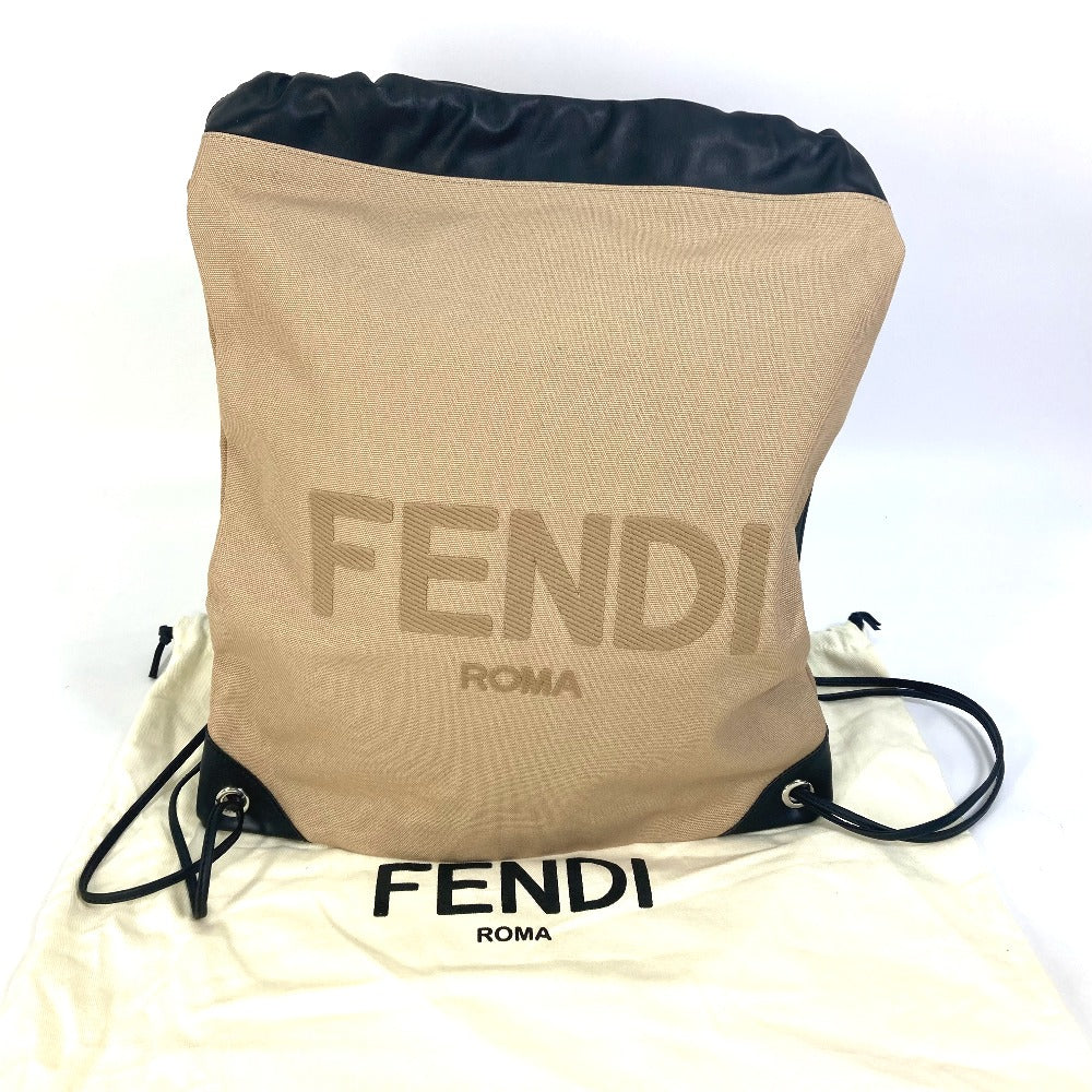 FENDI Backpack 7VZ057 Canvas / leather beige knapsack logo Women Used Authentic
