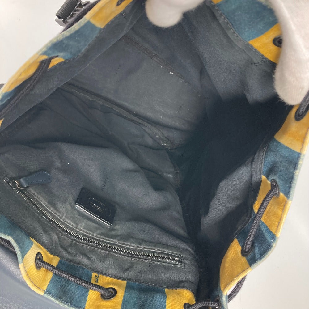 FENDI Backpack 7VZ031 Canvas / leather yellow Optikal Stripes mens Used Authentic