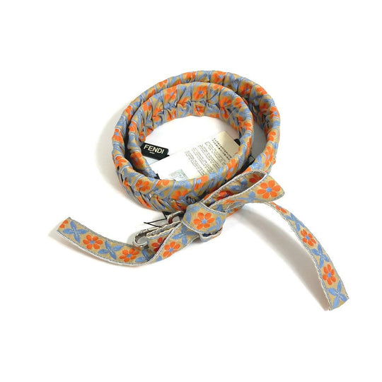 FENDI Shoulder strap 8AV077 Leather, Canvas Blue x orange flour ribbon floral flower Women Used Authentic