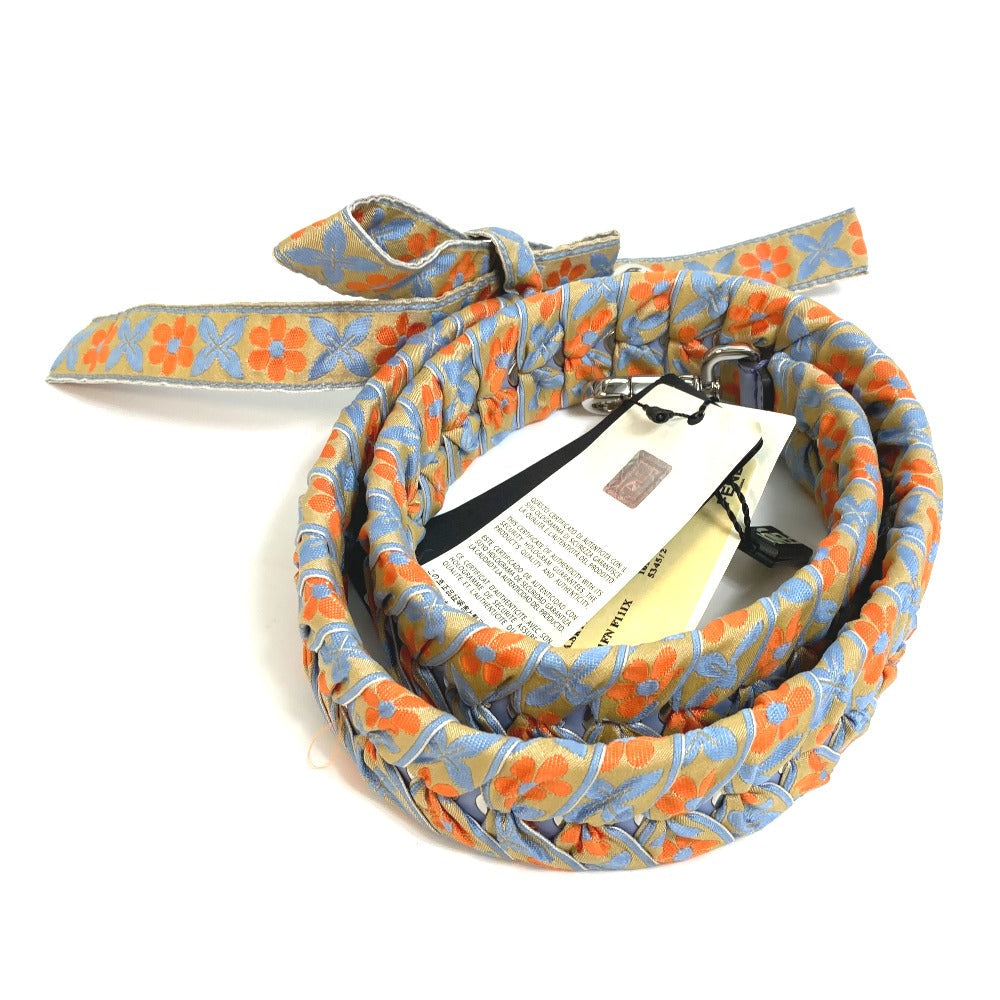 FENDI Shoulder strap 8AV077 Leather, Canvas Blue x orange flour ribbon floral flower Women Used Authentic