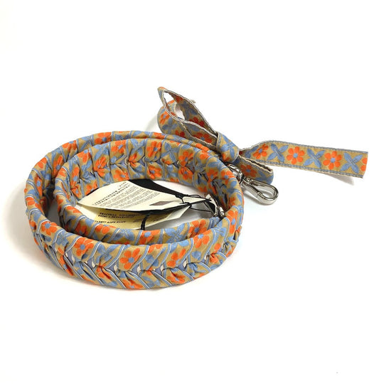 FENDI Shoulder strap 8AV077 Leather, Canvas Blue x orange flour ribbon floral flower Women Used Authentic