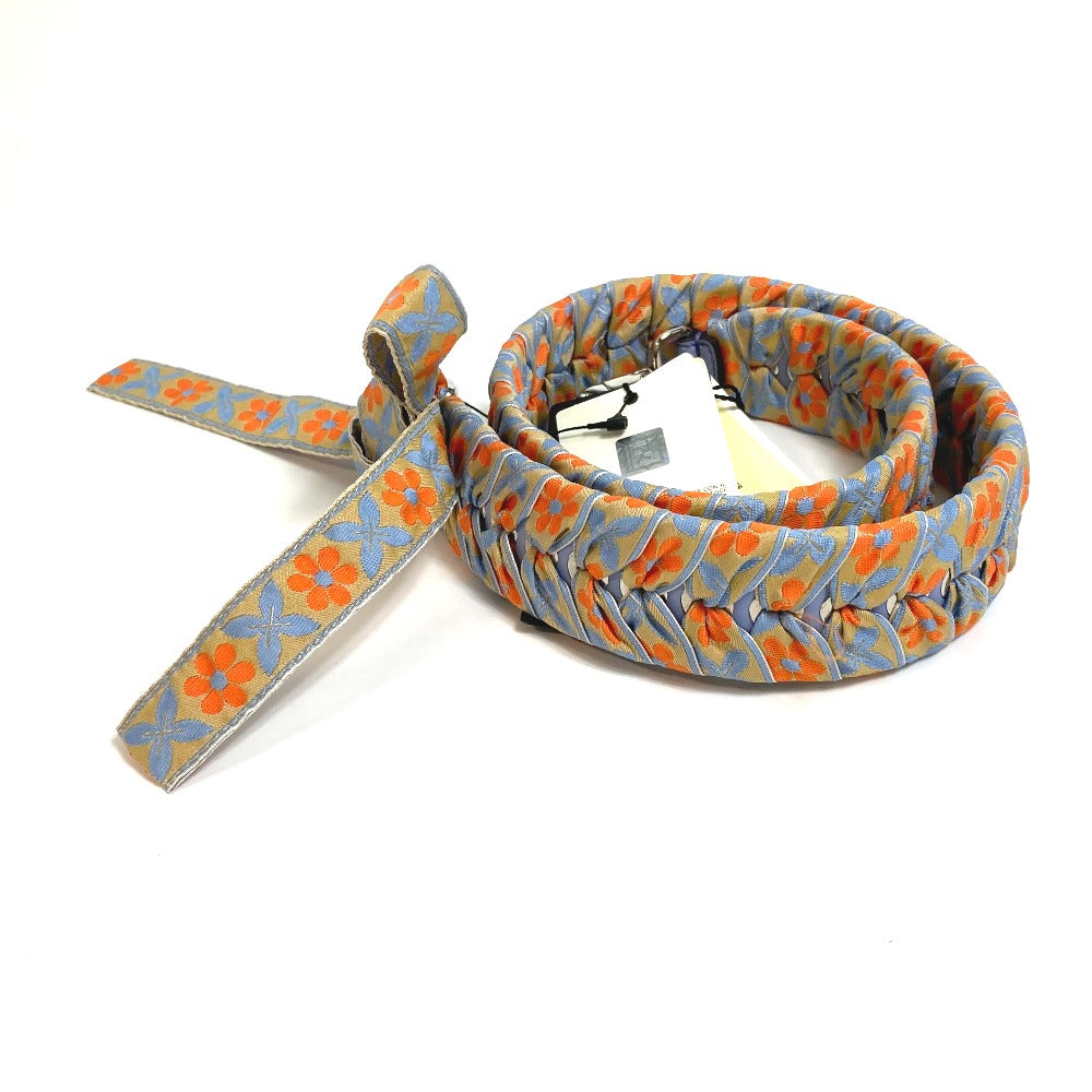 FENDI Shoulder strap 8AV077 Leather, Canvas Blue x orange flour ribbon floral flower Women Used Authentic