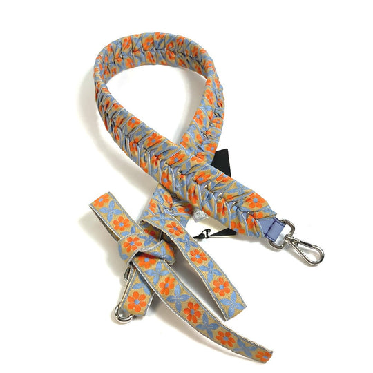 FENDI Shoulder strap 8AV077 Leather, Canvas Blue x orange flour ribbon floral flower Women Used Authentic
