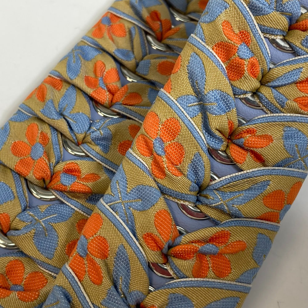 FENDI Shoulder strap 8AV077 Leather, Canvas Blue x orange flour ribbon floral flower Women Used Authentic