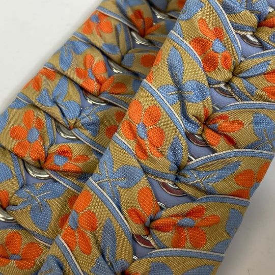 FENDI Shoulder strap 8AV077 Leather, Canvas Blue x orange flour ribbon floral flower Women Used Authentic