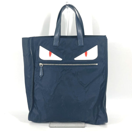 FENDI Tote Bag 7VA367 Nylon, Leather Navy Shoulder Bag monster mens Used Authentic