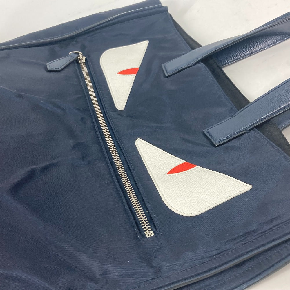 FENDI Tote Bag 7VA367 Nylon, Leather Navy Shoulder Bag monster mens Used Authentic