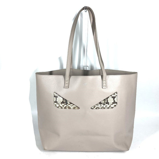 FENDI Tote Bag leather Greige type monster unisex(Unisex) Used Authentic
