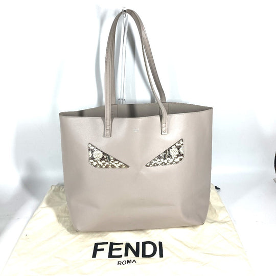 FENDI Tote Bag leather Greige type monster unisex(Unisex) Used Authentic