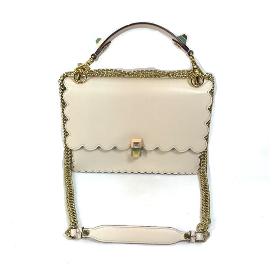 FENDI Shoulder Bag 8BT283 leather beige Multi studs Canai Women Used Authentic