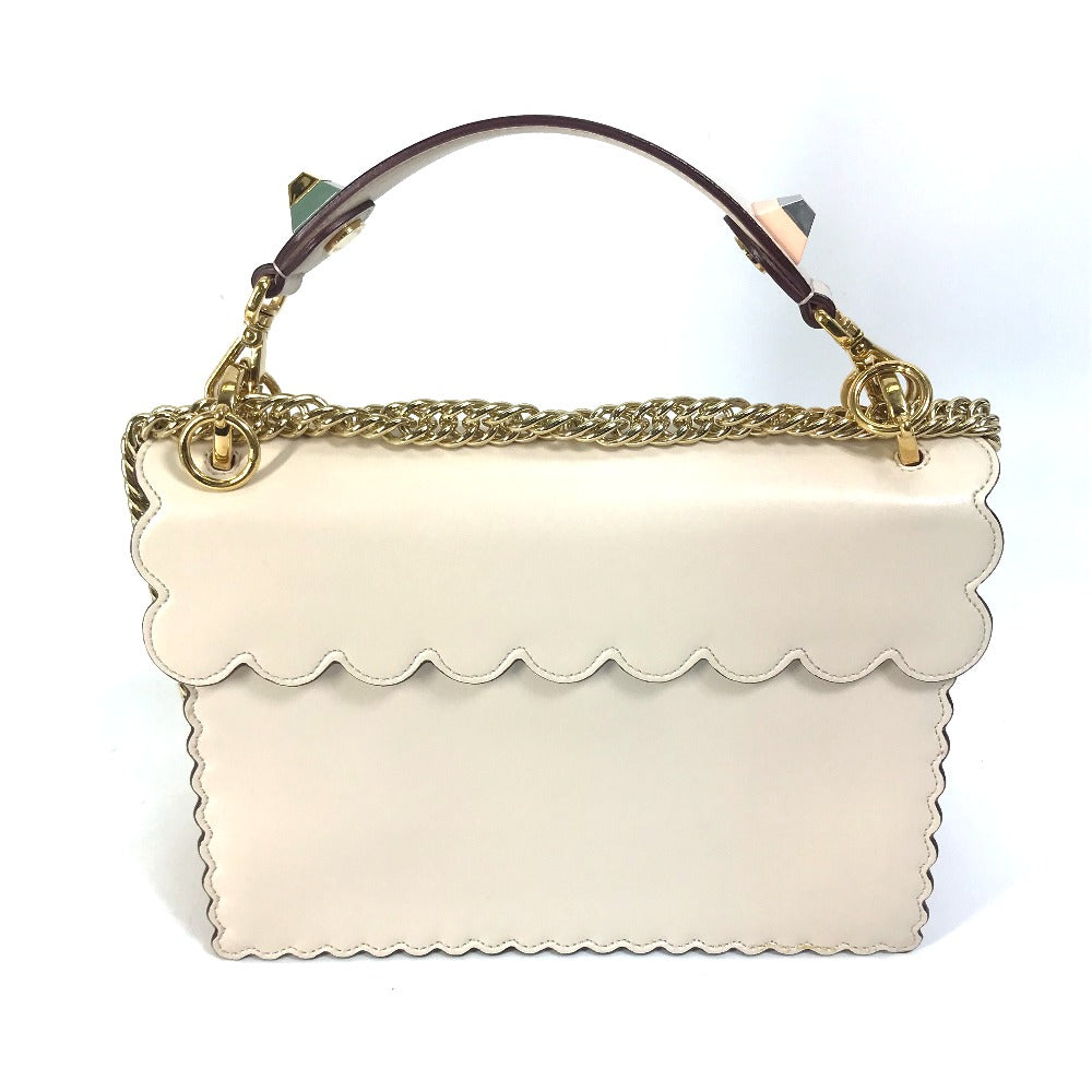 FENDI Shoulder Bag 8BT283 leather beige Multi studs Canai Women Used Authentic