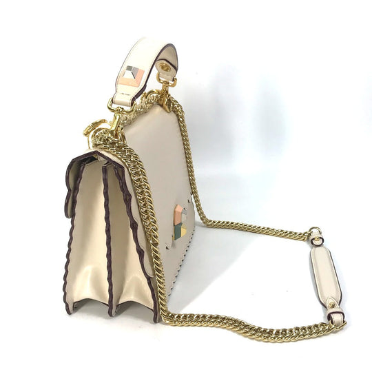 FENDI Shoulder Bag 8BT283 leather beige Multi studs Canai Women Used Authentic