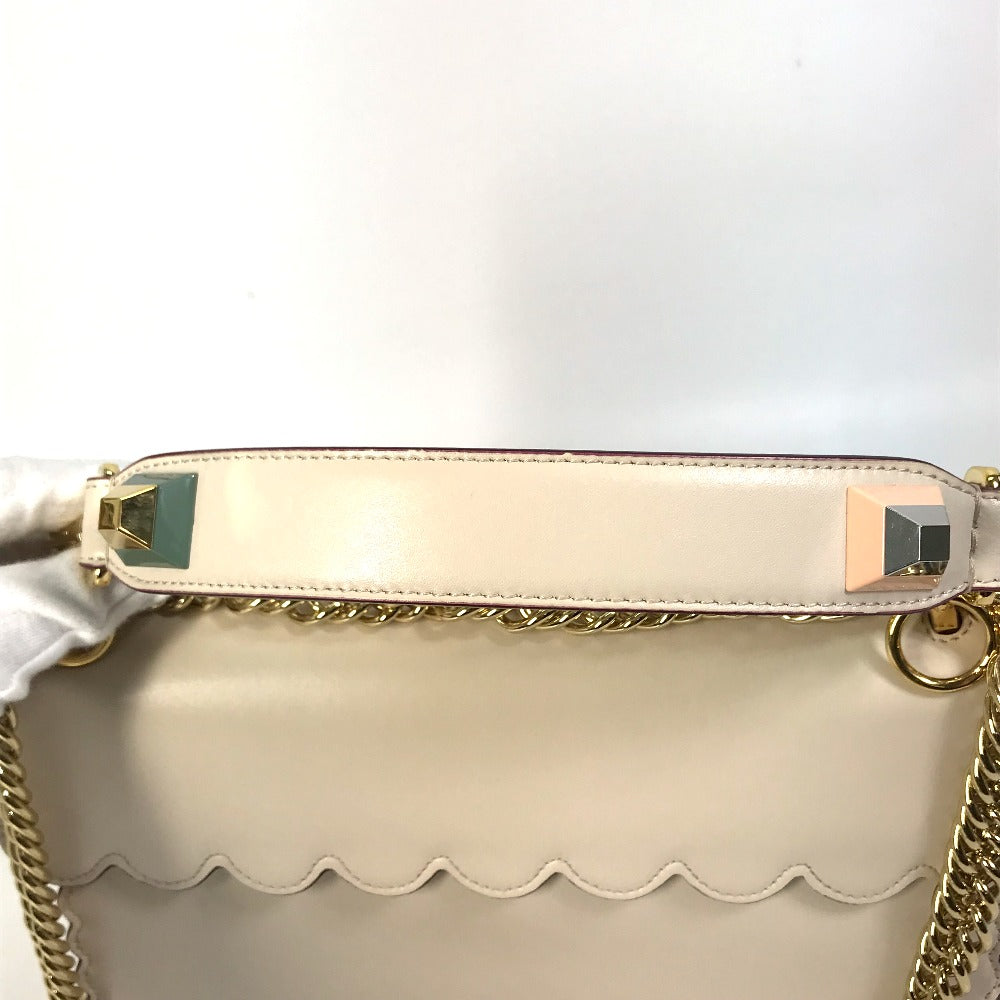 FENDI Shoulder Bag 8BT283 leather beige Multi studs Canai Women Used Authentic