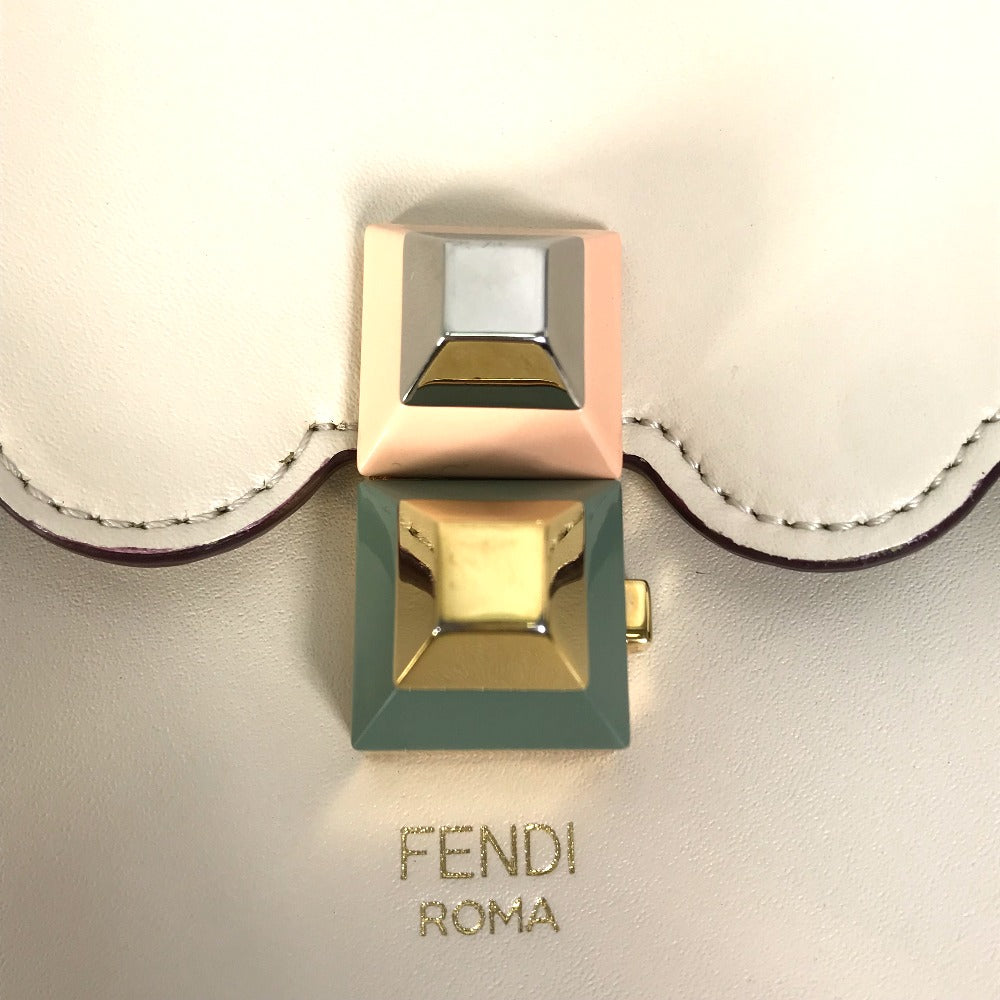 FENDI Shoulder Bag 8BT283 leather beige Multi studs Canai Women Used Authentic