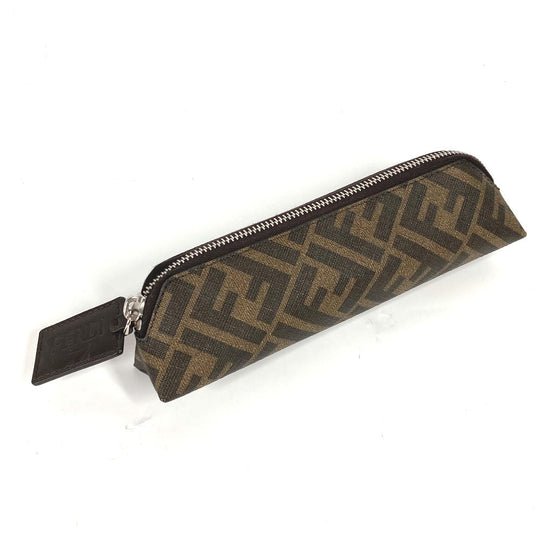 FENDI pencil case 7N0117 PVC / Leather Brown Zucca Fabric Women Used Authentic