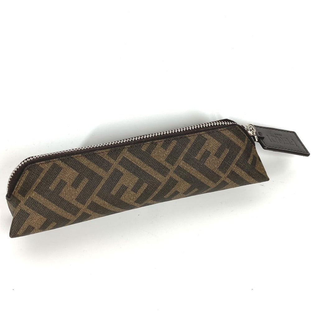 FENDI pencil case 7N0117 PVC / Leather Brown Zucca Fabric Women Used Authentic