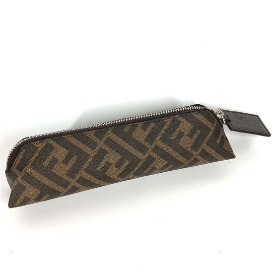 FENDI pencil case 7N0117 PVC / Leather Brown Zucca Fabric Women Used Authentic