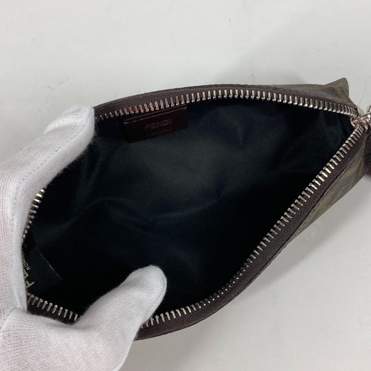 FENDI pencil case 7N0117 PVC / Leather Brown Zucca Fabric Women Used Authentic