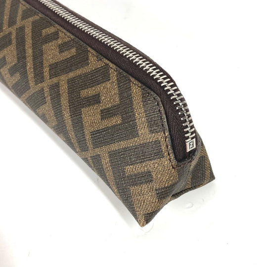 FENDI pencil case 7N0117 PVC / Leather Brown Zucca Fabric Women Used Authentic