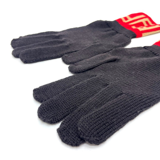 FENDI Glove wool Brown typex red Zucca Glove Women 8 Used Authentic