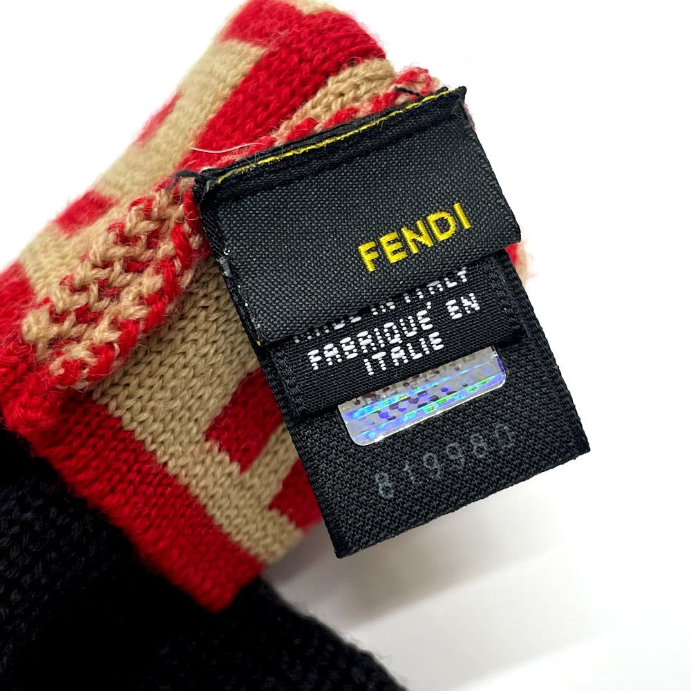 FENDI Glove wool Brown typex red Zucca Glove Women 8 Used Authentic