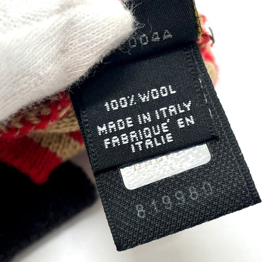 FENDI Glove wool Brown typex red Zucca Glove Women 8 Used Authentic