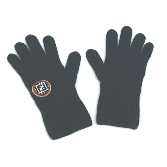 FENDI gloves FXY554 Wool, Cashmere black Glove logo patch zucca Women Used Authentic