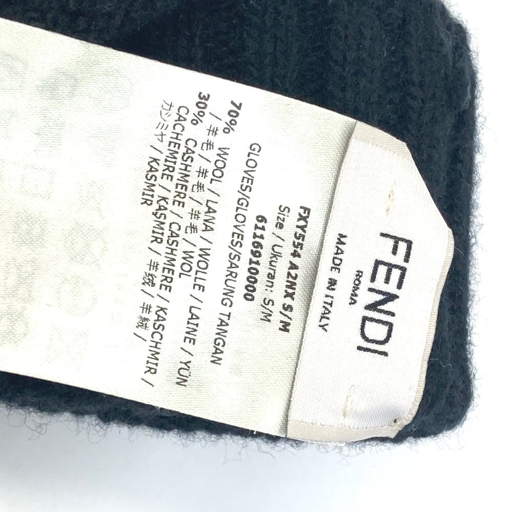 FENDI gloves FXY554 Wool, Cashmere black Glove logo patch zucca Women Used Authentic