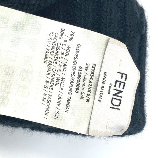 FENDI gloves FXY554 Wool, Cashmere black Glove logo patch zucca Women Used Authentic