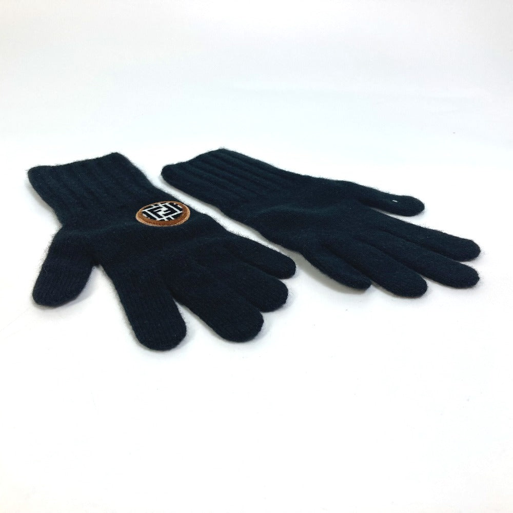 FENDI gloves FXY554 Wool, Cashmere black Glove logo patch zucca Women Used Authentic