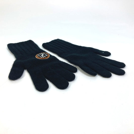 FENDI gloves FXY554 Wool, Cashmere black Glove logo patch zucca Women Used Authentic