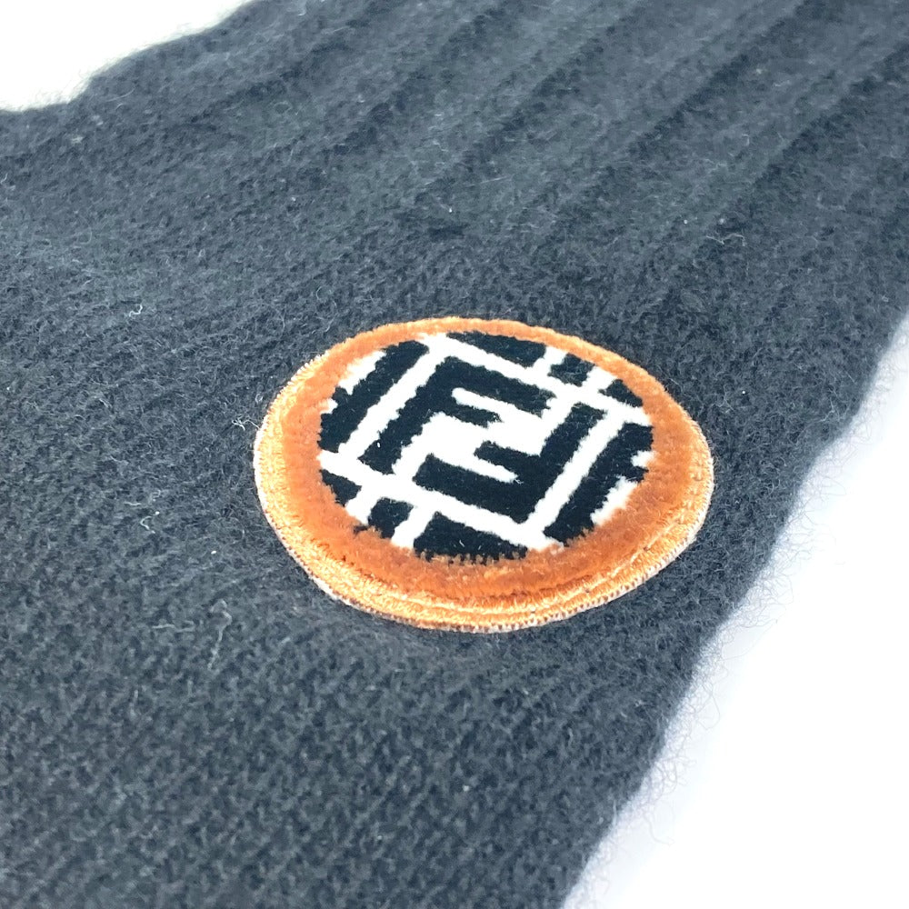 FENDI gloves FXY554 Wool, Cashmere black Glove logo patch zucca Women Used Authentic