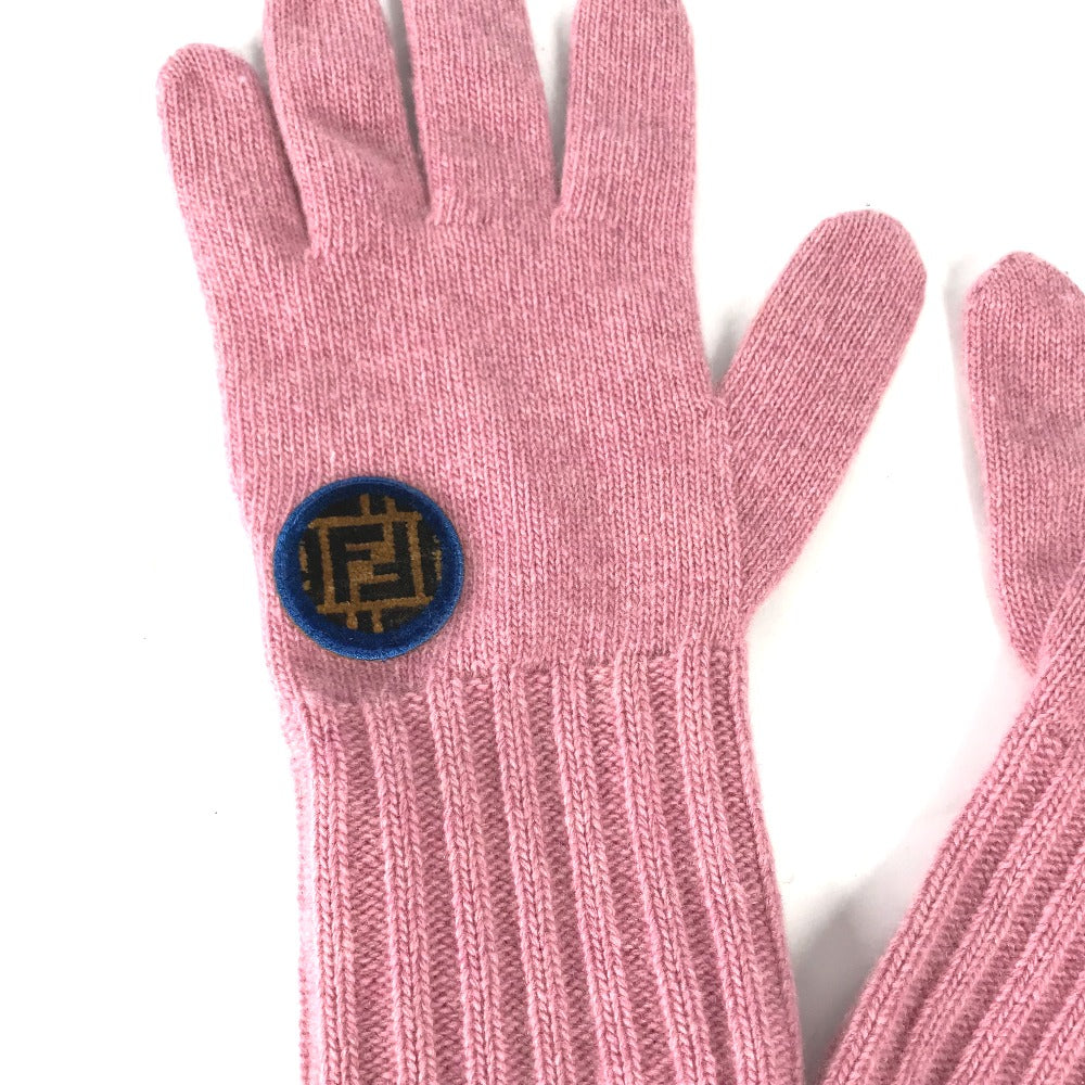 FENDI gloves FXY554 Wool / cashmere pink Zucca patch Women Used Authentic