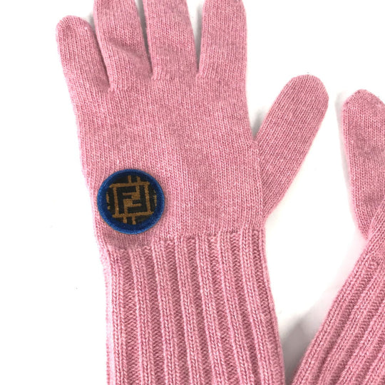 FENDI gloves FXY554 Wool / cashmere pink Zucca patch Women Used Authentic