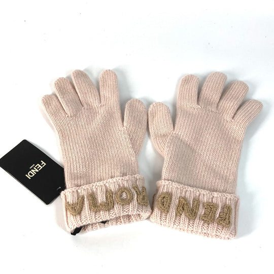 FENDI gloves FXY574 wool Light pink logo Women Used Authentic