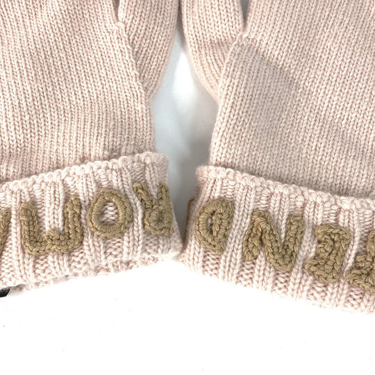 FENDI gloves FXY574 wool Light pink logo Women Used Authentic