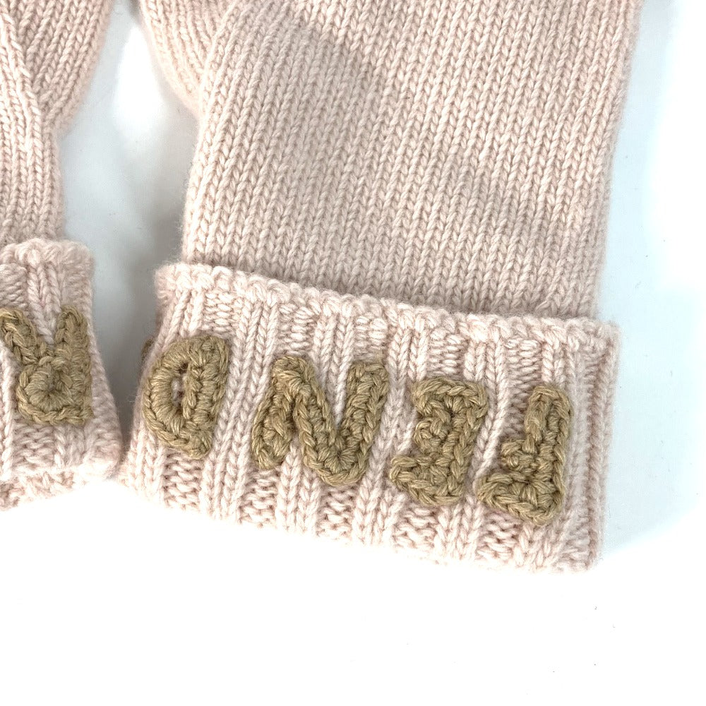 FENDI gloves FXY574 wool Light pink logo Women Used Authentic