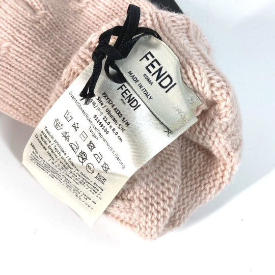 FENDI gloves FXY574 wool Light pink logo Women Used Authentic