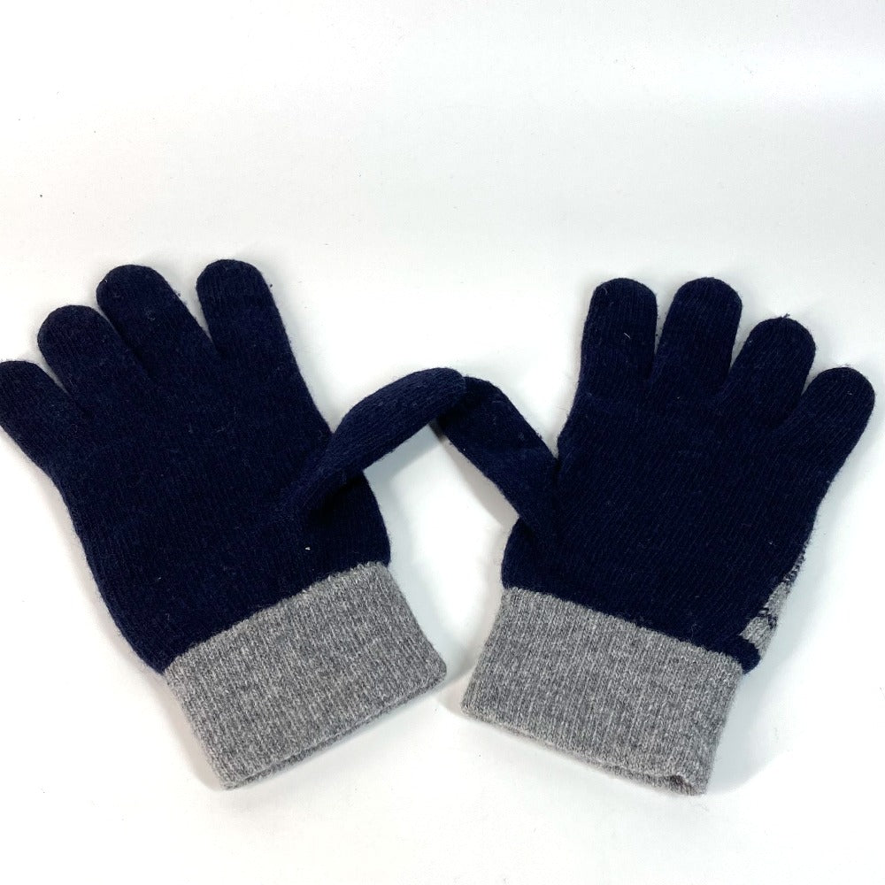 FENDI gloves FXY010 wool Navy Check FF Bicolor logo Women Used Authentic