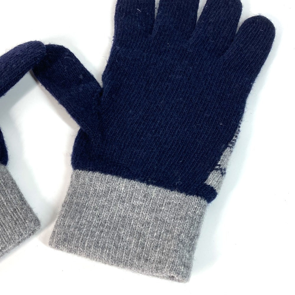 FENDI gloves FXY010 wool Navy Check FF Bicolor logo Women Used Authentic